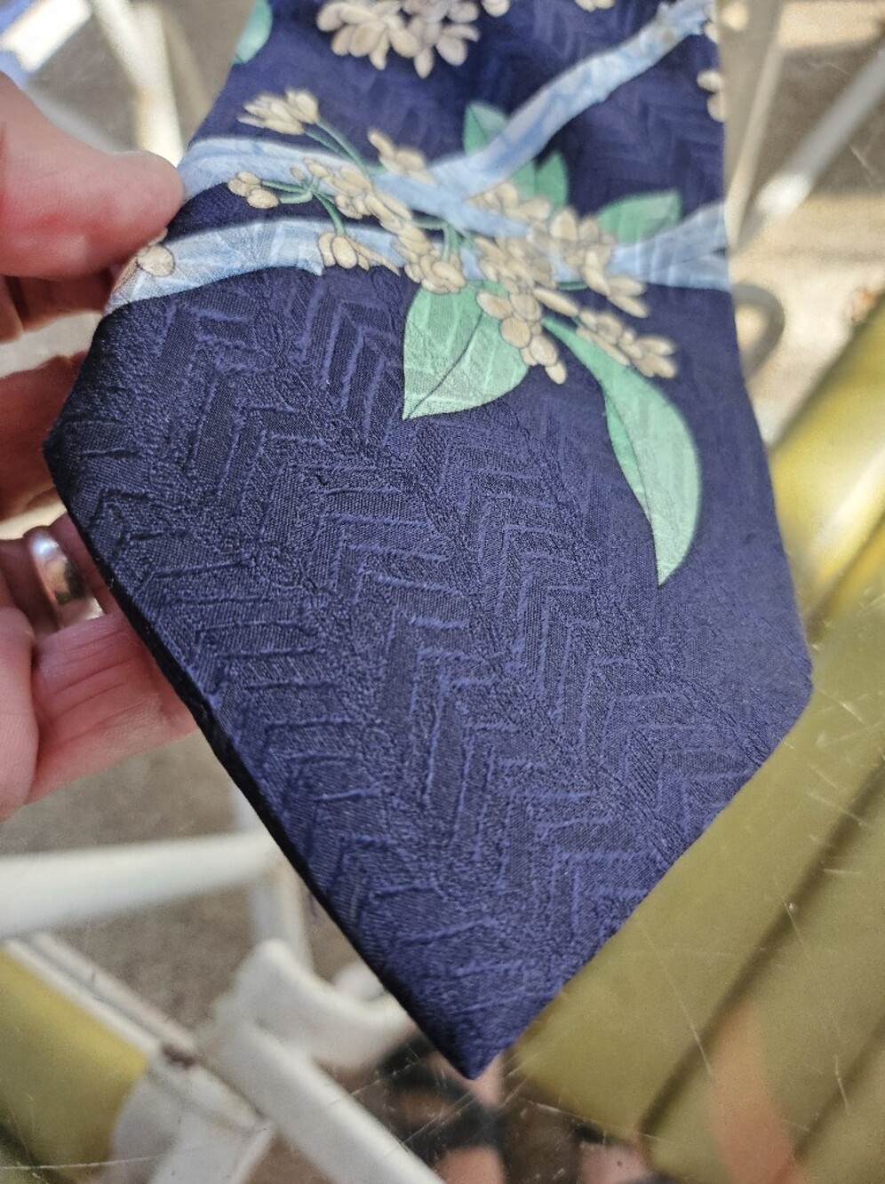 Leonard Paris Silk Tie Dessin No 70445 Blue Floral Butterfly Tie - Picture 3 of 11